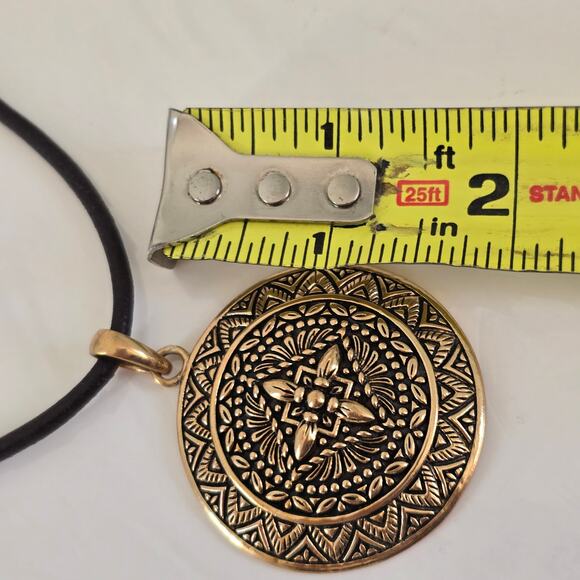 Barse Thailand Pendant Necklace Women's Antiqued Brass Medallion Polished Boho - Picture 9 of 12